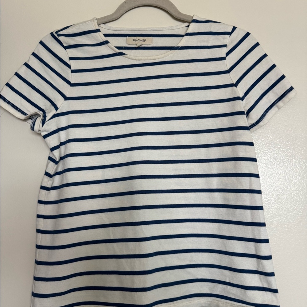 Madewell Navy and White Striped Short Sleeve Tee